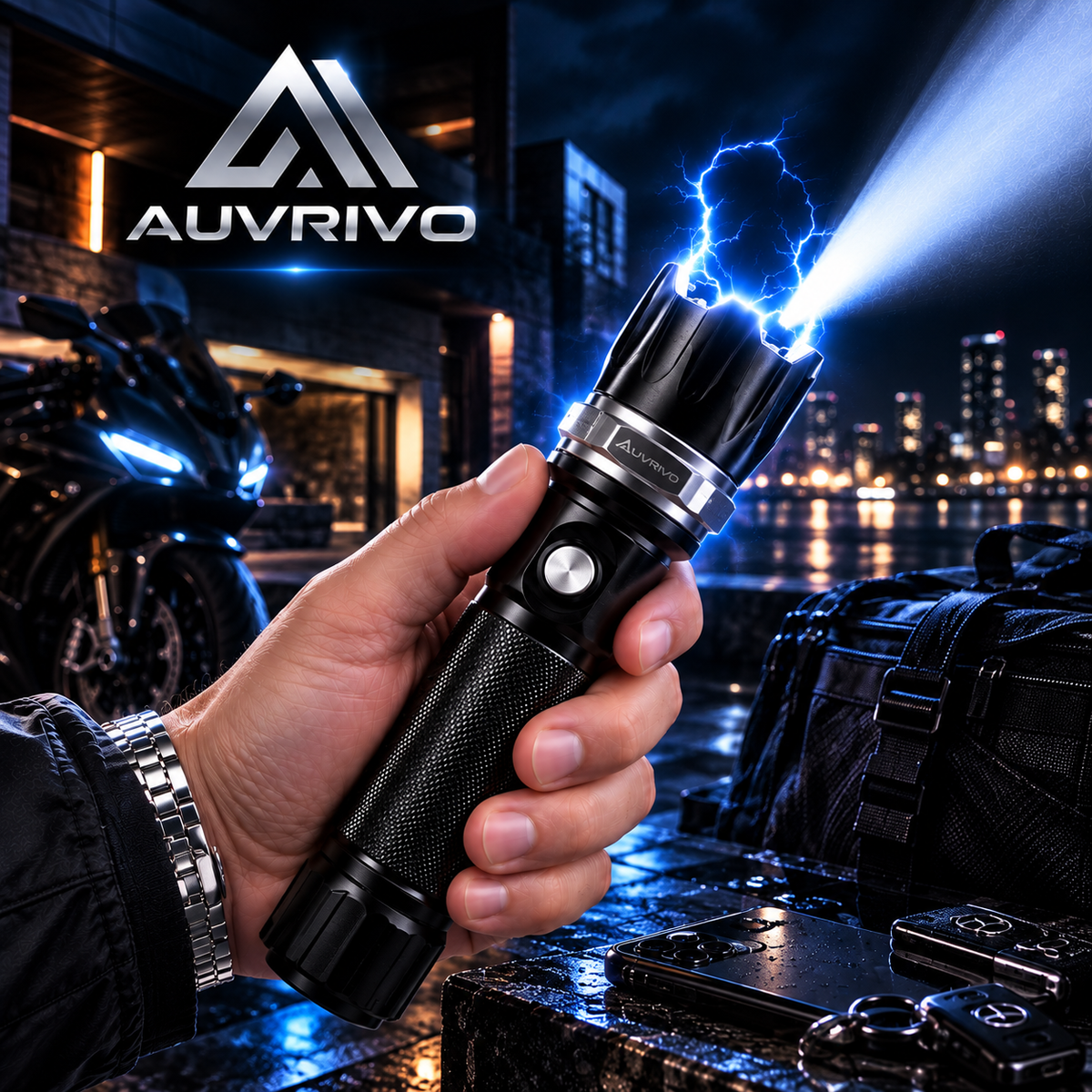 Rechargeable LED Stun Flashlight Tactical Security Tool