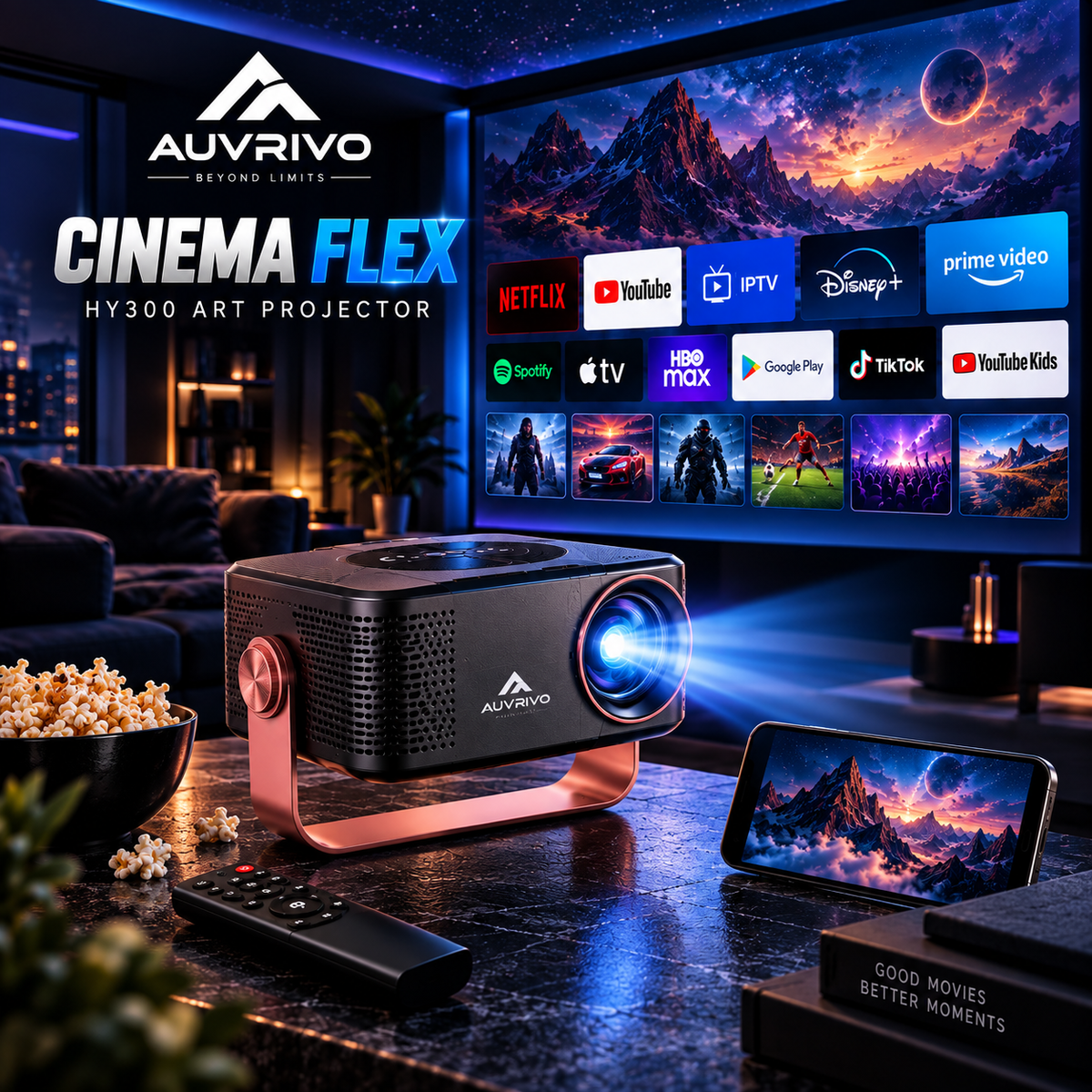 AUVRIVO Cinema Flex – HY300 Art Wi-Fi Projector