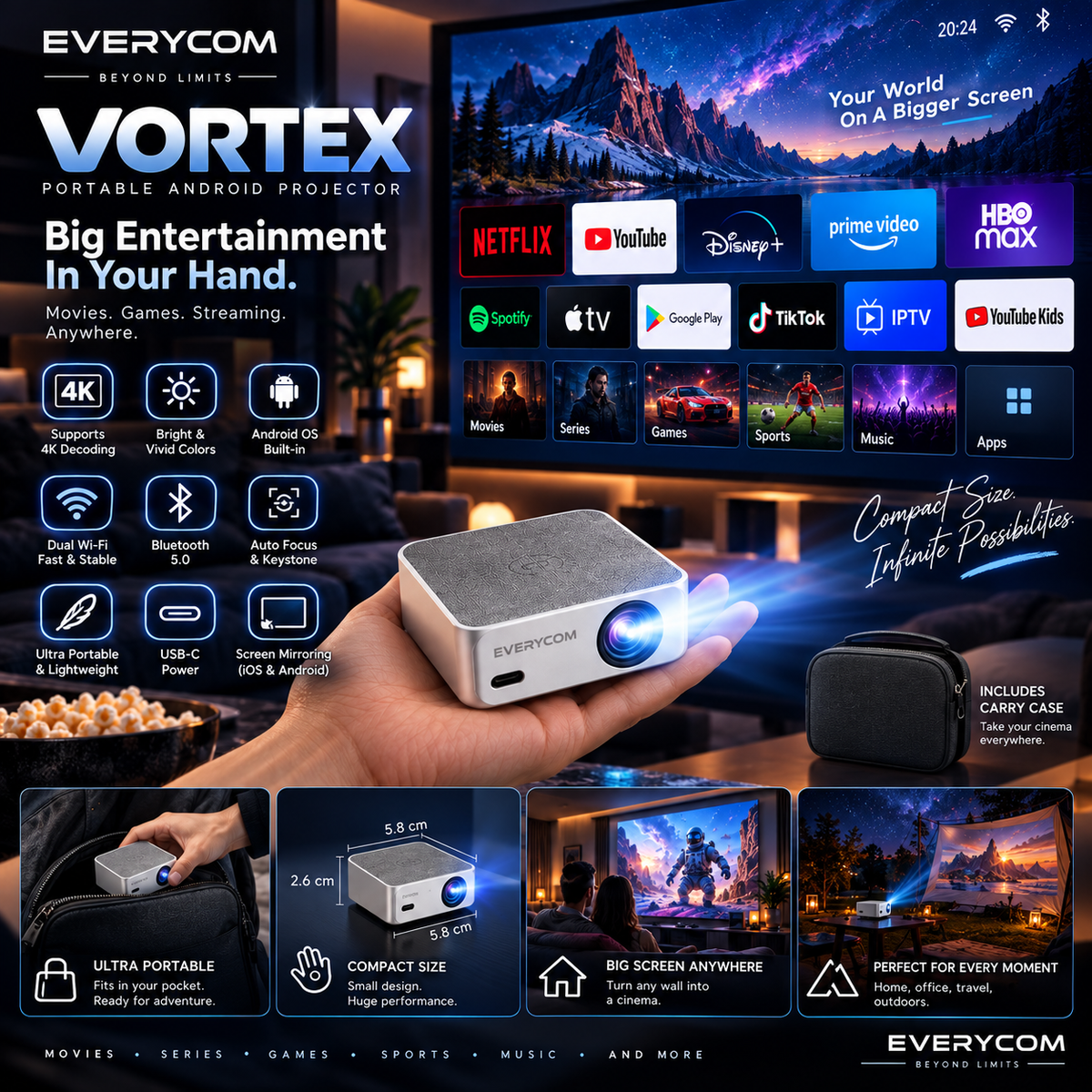 Everycom Vortex – Portable Full HD Android Projector