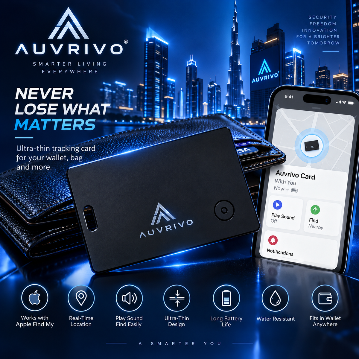 AUVRIVO FindCard – Slim Wallet Tracker | Apple Find My Only